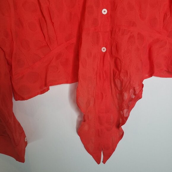 Patrizia Luca Bubble Textured Front‎ Tie Blouse Oversized XS Red-Orange - Picture 4 of 7